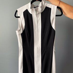 Tommy Hilfiger Sleeveless Dress Black & White, Full Zipper Front Sheath - Sz 8